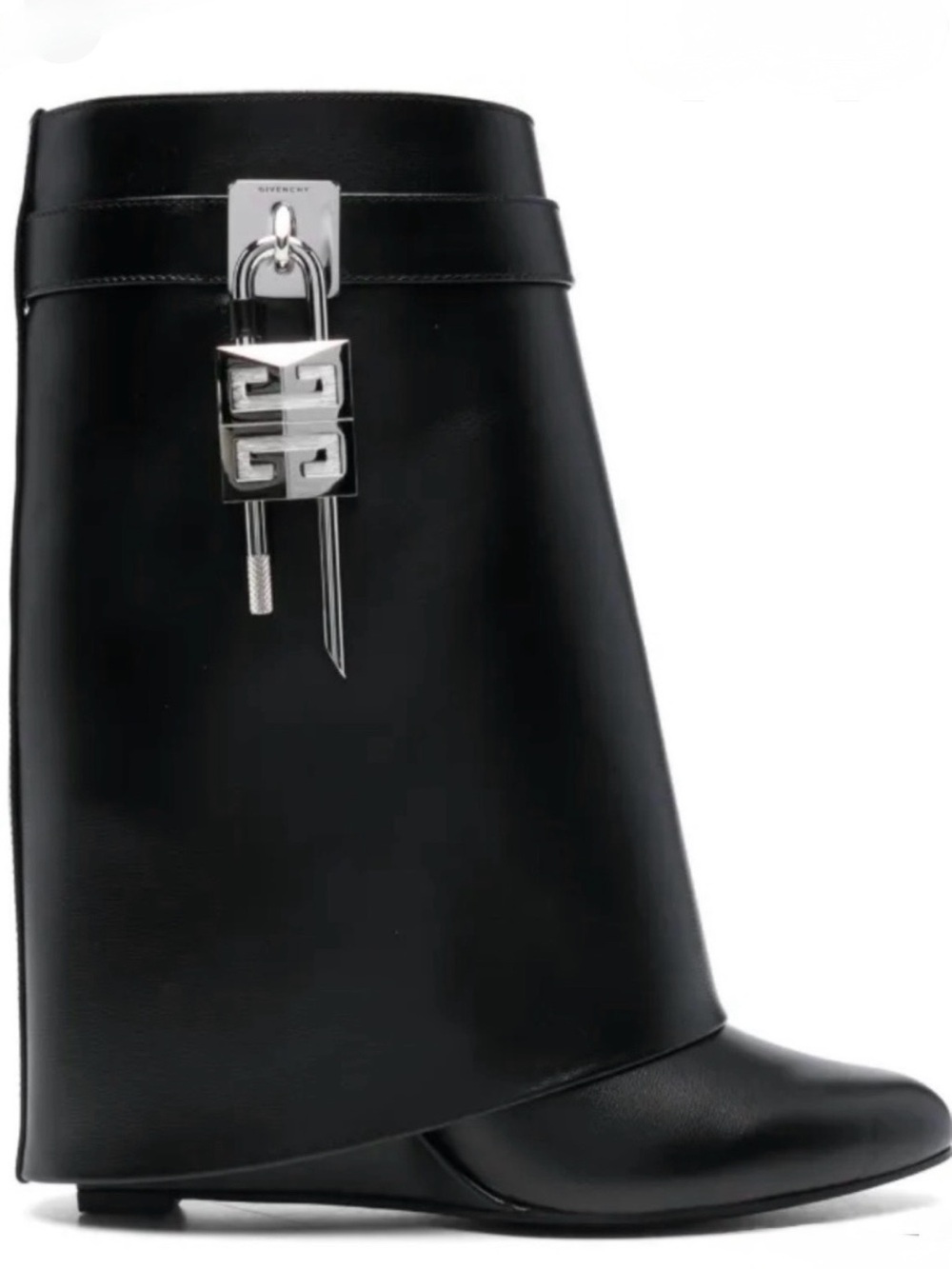 Givenchy Black Leather Wedge Shark Lock Boots, Size 38
